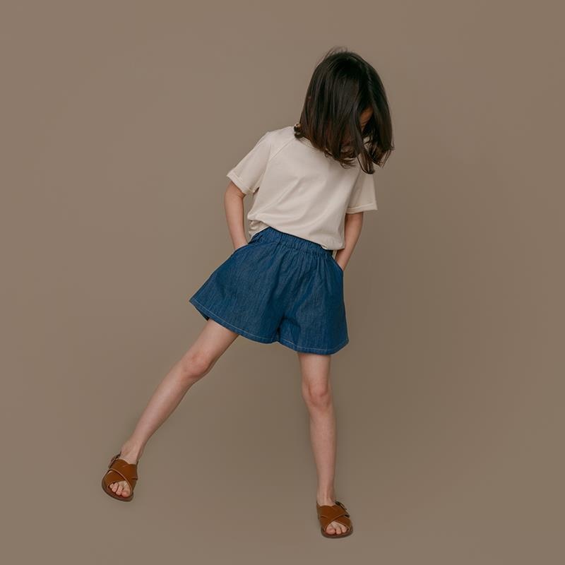 Children's Summer Clothing Style Girls Children's Elastic Waist Pure Cotton Thin Loose Casual Denim Outer Wear Wide Leg Pants Shorts