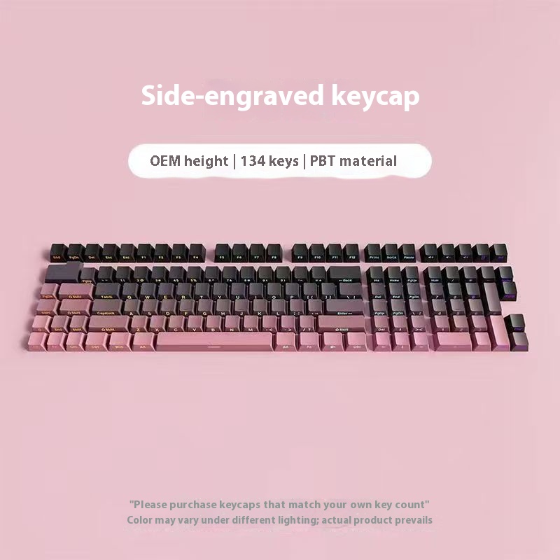 Side Engraved Gradient Transparent Key Cap PBT Micro Sand Surface 134 Key Large Full Set Of Six-color Gradient Personality Fit Mechanical Key