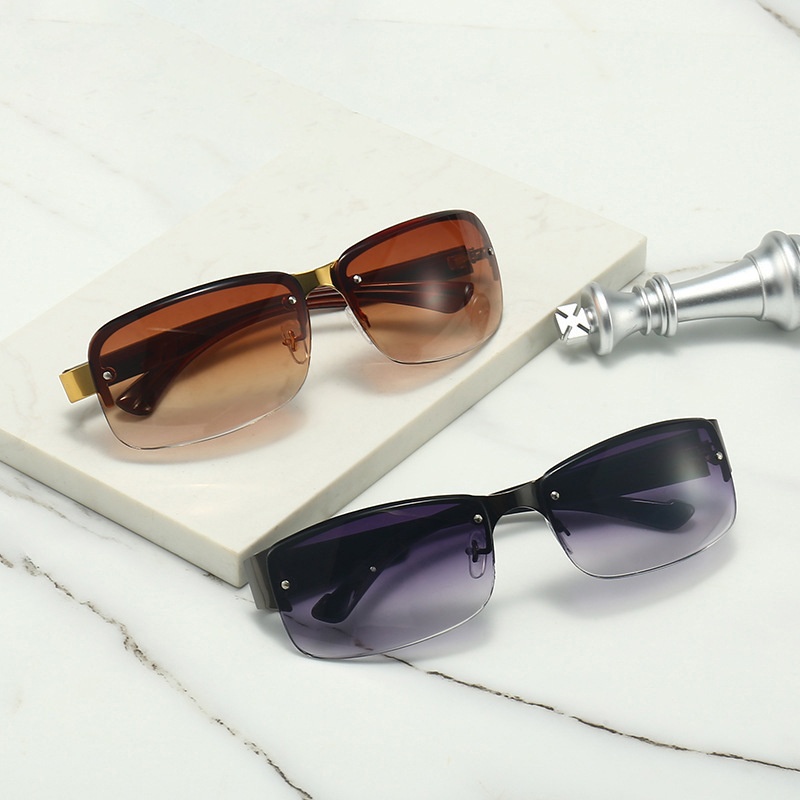 Style Simple Square Frame Sunglasses,y Driver's Simple Gradient Sunglasses, Half-frame Men's Driving Sunglasses