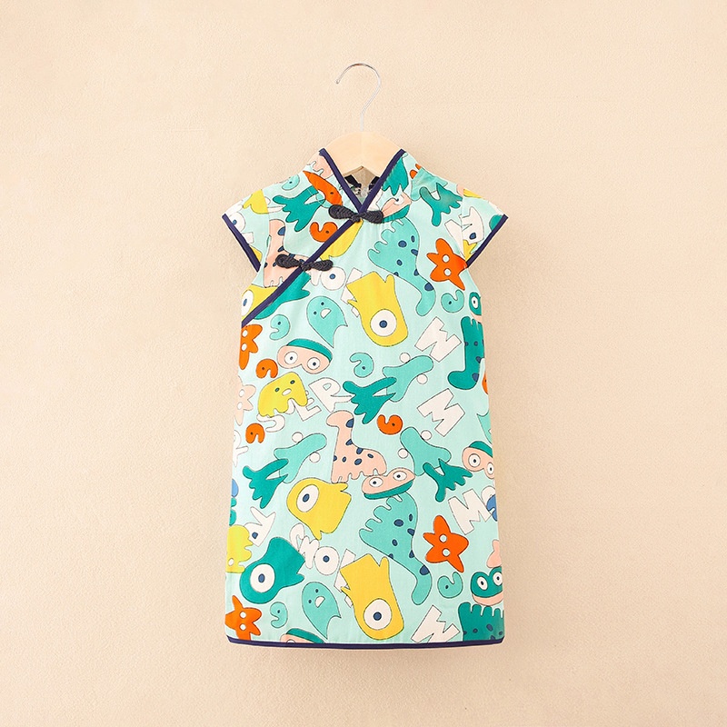 Children's Cheongsam Summer Thin Girl's Clothing Baby Girl Skirt Western Style Little Girl Princess Skirt Chinese Style Dress