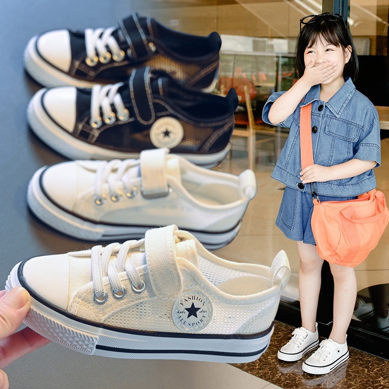 Children's Breathable Mesh Velcro Canvas Shoes Summer Boys And Girls Small,Medium And Large Children's Student Sneakers Baby Shoesy