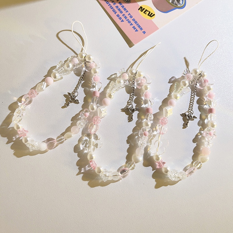 Sweet Pink Star Love Crystal Hand Chain Pendant Universal Mobile Phone Case Ccd Camera Pendant Mobile Phone Lanyard