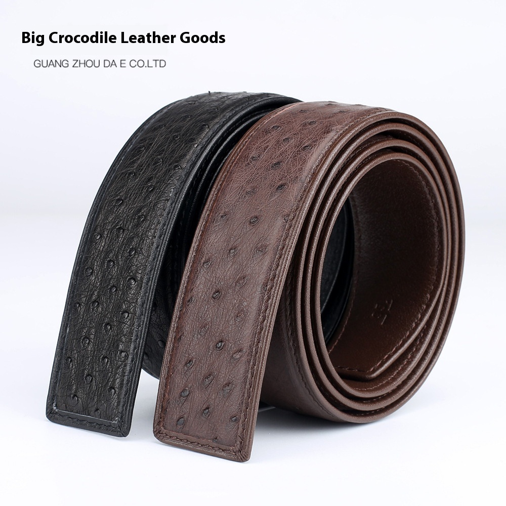 3.8cm Wide Ostrich Leather Belt Men's Leather Belt Pin Buckle Plate Buckle Headless Belt Body Leisure Belt