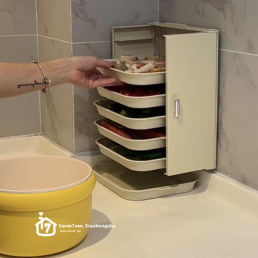 Household Multi-Layer Food Preparation Box Artifact Wall-Mounted Kitchen Food Preparation Rack Foldableable Multi-Functional Hot Pot Side Dish