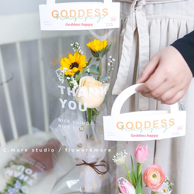 Women's Day Single Red Transparent Handbag Goddess Day Transparent Bag Packaging Bag Flower Bag Gift Bag Gift Bag