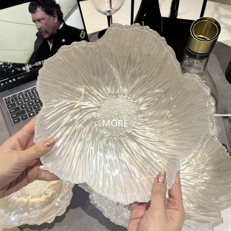 Nordic Style Modern Simple Glass Pearl Plate Household Flower Snack Fruit Pearlescent White Tea Tray