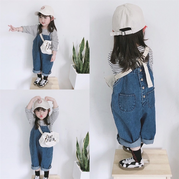 Flathead22 Spring And Autumn Boys And Girls Denim Wide Leg Pants Korean Baby Children Retro All-match Denim Overalls
