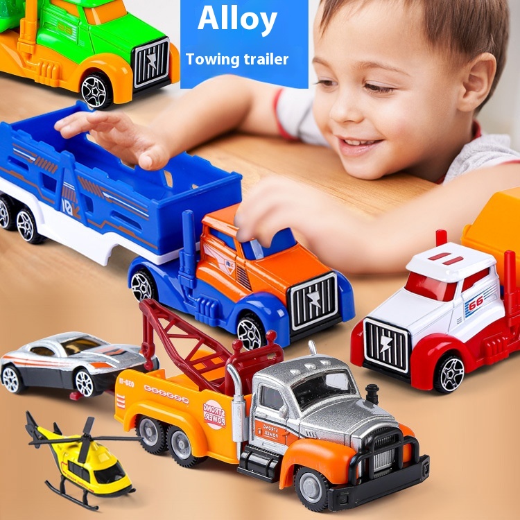 Boy Alloy Toy Car Children's Toy Retro American Trailer Sliding Sci-fi Container Car Model