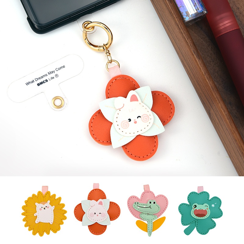 Flower Animal Mobile Phone Chain Japanese Cute Flower Creative Leather Mobile Phone Pendant Keychain With Fixed Clip