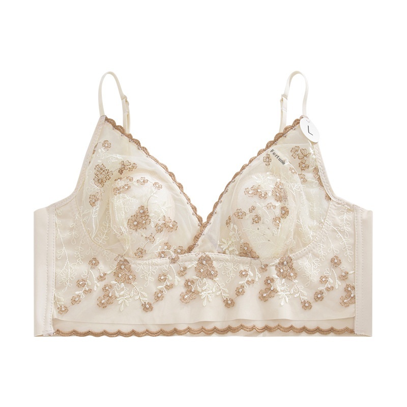 Embroidered Lace French Underwear Women's Bra Without Steel Ring Sling Chest Pad Rabbit Ears With Ice Silk Beautiful Back Wrapping Chest