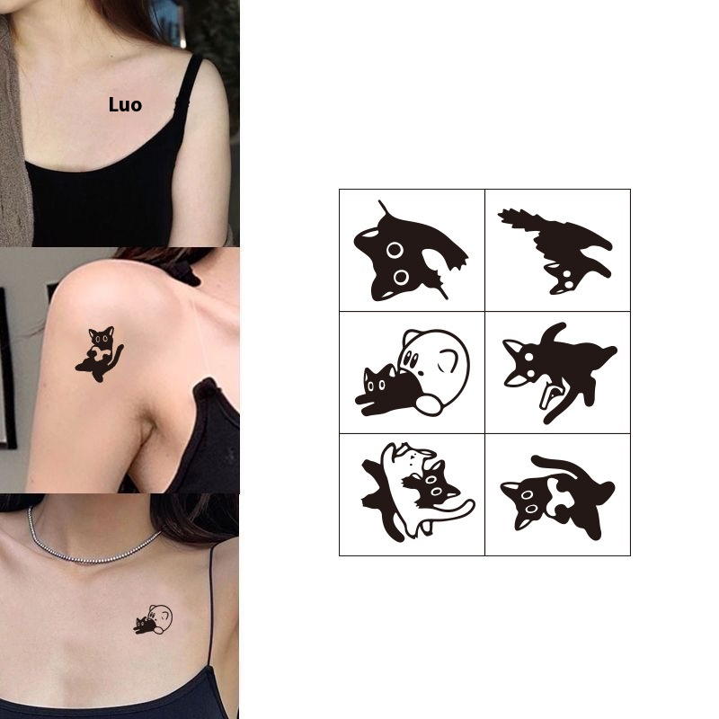 Cute Dark Style Black Cat Herbal Tattoo Sticker Semi-Permanent Niche High-Level Sense Style Arm Black