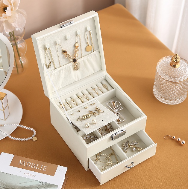 Jewelry Storage Box Pu Leather Multi-layer Drawer-style Children's Hair Accessories Box Earring Earring Storage Jewelry Box