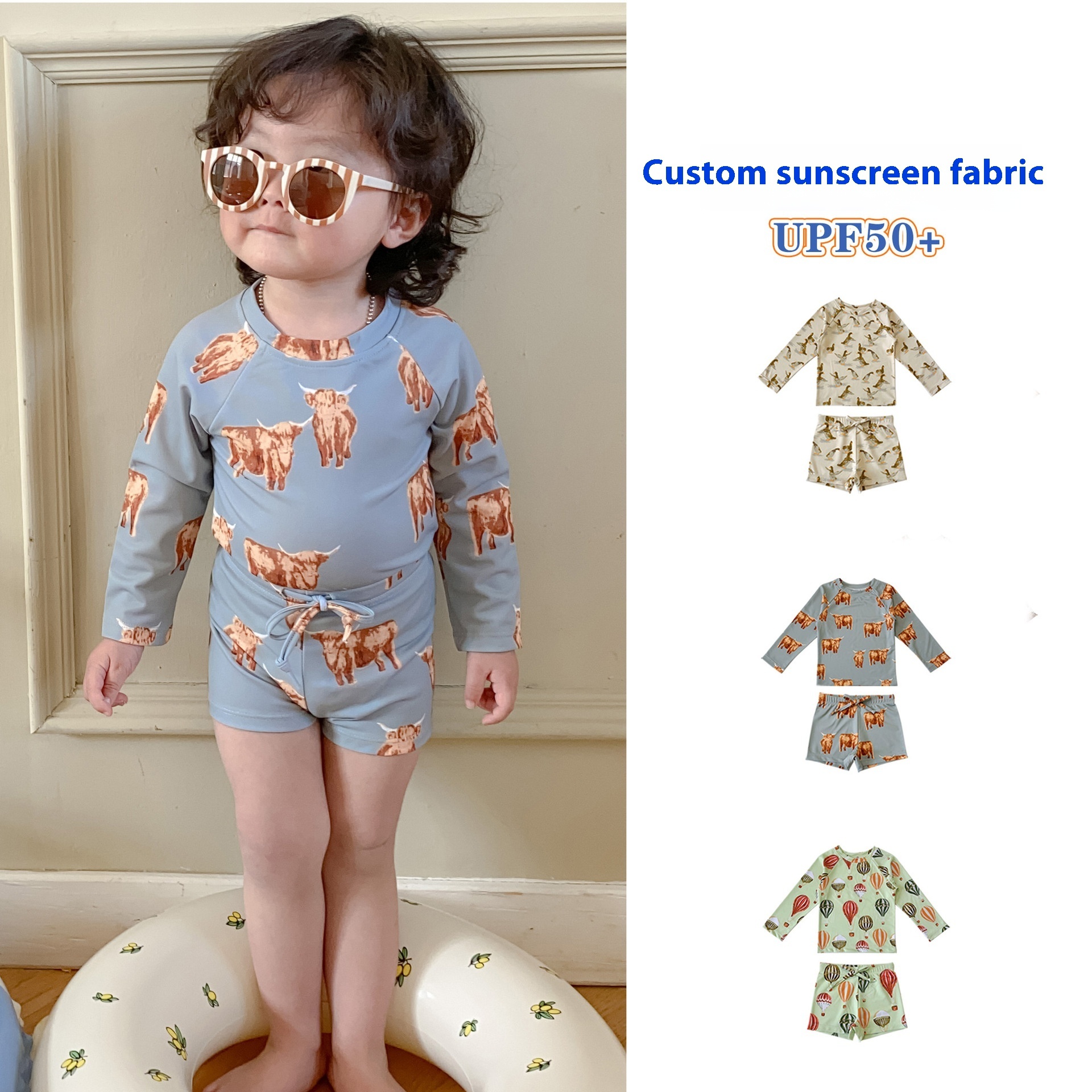 Children's Foreign Trade Swimwear Boy Baby Korean Version Long-sleeved Swimsuit Quick-drying High Elastic Sunscreen Split Swimsuit