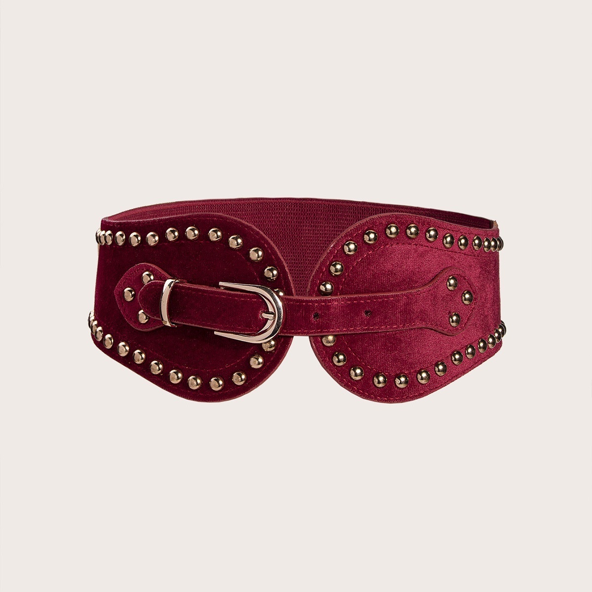 []Women's Stylish And Handsome Suede Rivet Elastic Wide Waist Seal Adjustment Western Style Elastic Belt
