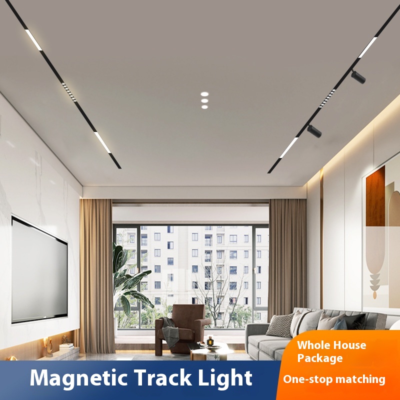 Magnetic Track Light Embedded Living Room Household Hidden Surface-mounted No Main Light Lighting Flood Light Linear Light