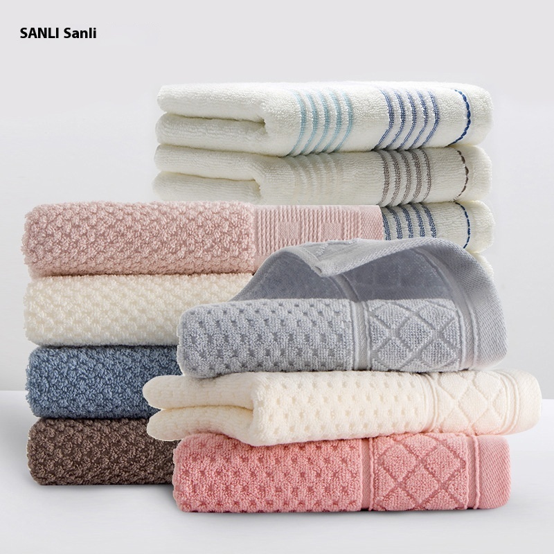 [Three Styles]Sanli Towel Pure Cotton Plain Face Towel Honeycomb Satin Crotch Large Towel Adult Pure Cotton Towel Supermarket Labor Protection