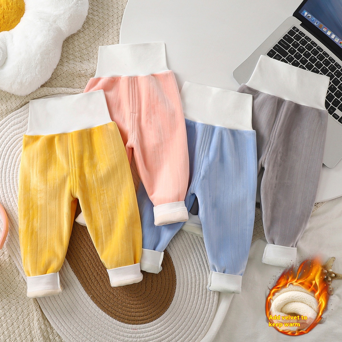 Infant And Young Children Plus Velvet Warm High Waist Pants Boys And Girls Baby Autumn And Winter Leggings Thickened Children's Ollie Velvet Autumn Trousers