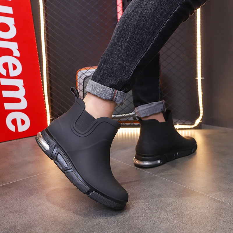 Anti-slip Rain Boots Men Summer Fashion Waterproof Shoes Men's Rain Boots Short Tube Water Boots Mid-tube Kitchen Rubber Shoes Fishing Car Wash Overshoes