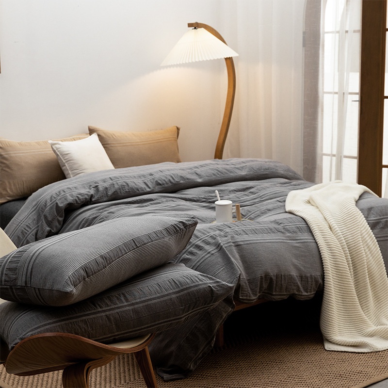 Japanese-style Washed Cotton Four-piece Set With Unprinted Style Yarn-dyed Jacquard Cotton