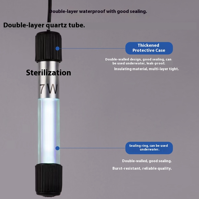 Fish Tank UV Germicidal Lamp UV Fish Pond Water Purification Algae Removal Diving Lamp Aquarium Disinfection Built-in UV Lamp