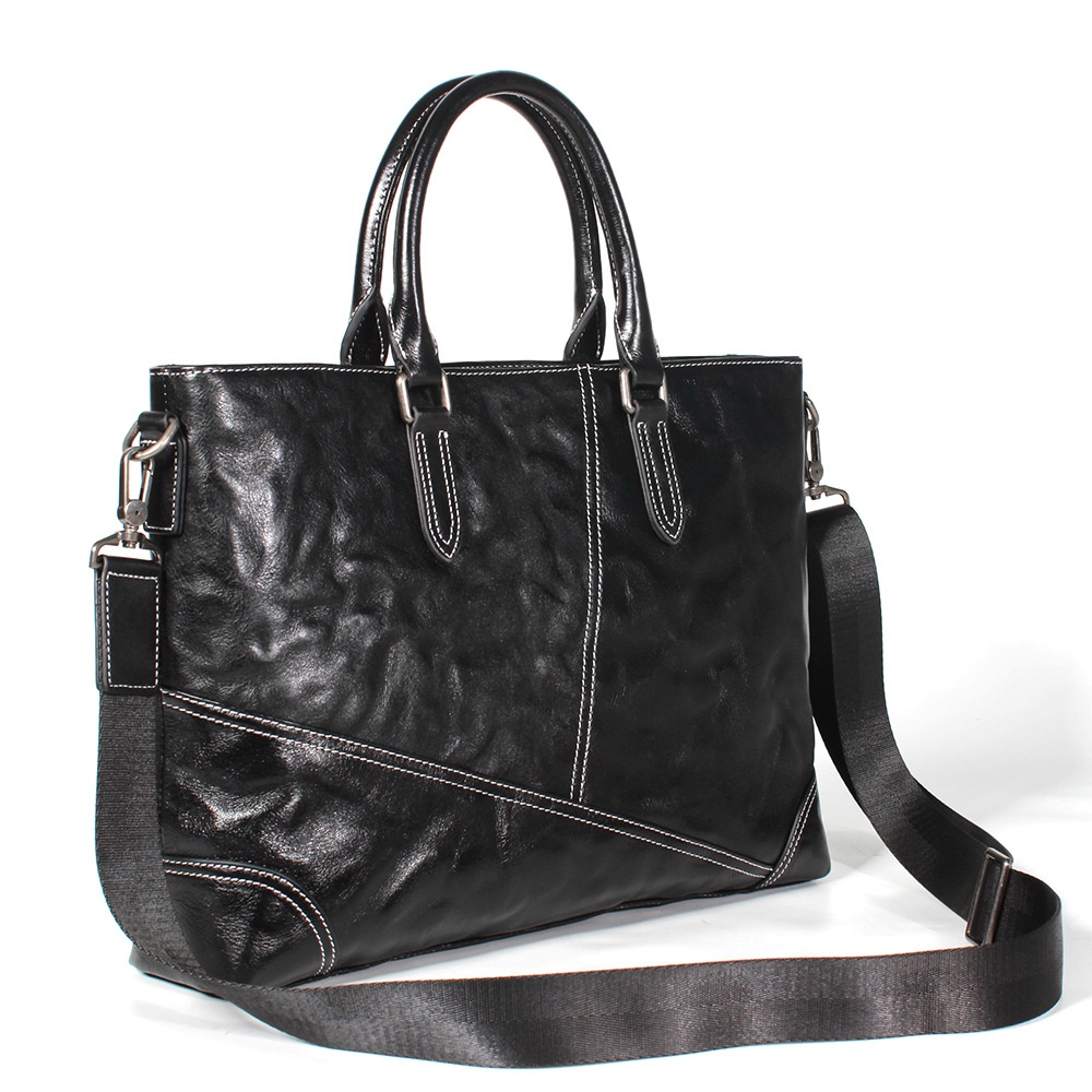 Men's Briefcase Genuine Leather Simple Business Bag Multi-compartment Handbag First Layer Cowhide Men's Office Bag