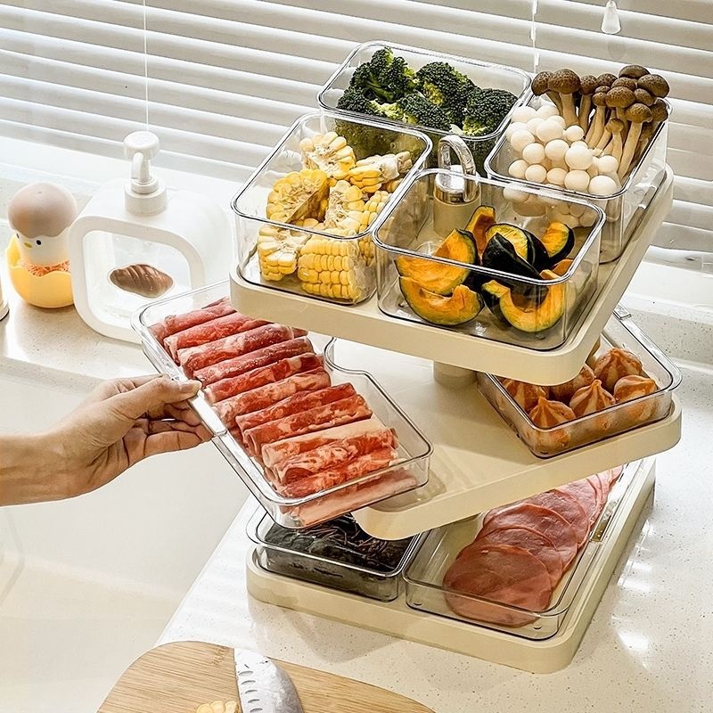 Rotating Hot Pot Rack Table Top Multi-functional Storage Serving Plate Crate Tray Household Kitchen Multi-layer Food Storage Rack