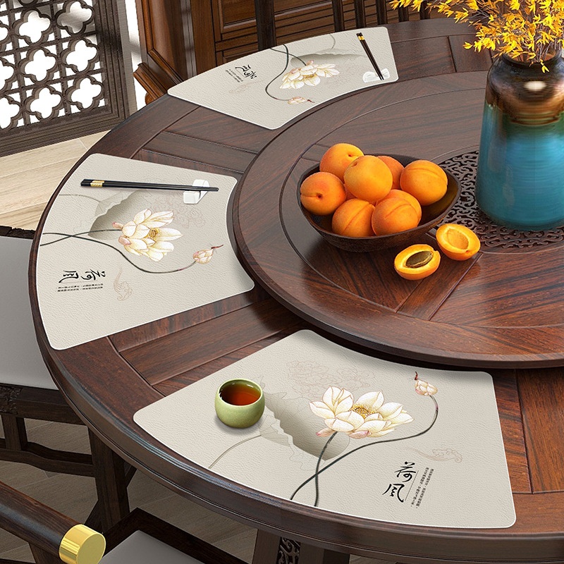 Leather Placemats Round Table Fan-shaped Placemats Hotel Western Placemats Waterproof And Oil-proof Heat-ulating Anti-scalding Table Mats