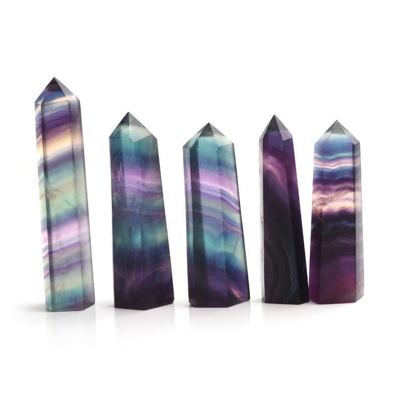 Crystal Column S Color Fluorite Single Pointed Hexagonal Prism Fluorite Prism Raw Stone Polished Crystal Hexagonal Prism