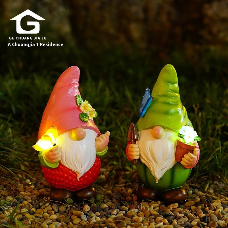 Outdoor Dwarf Solar Garden Decoration Cartoon Fruit Elf Ornaments Courtyard Resin Crafts