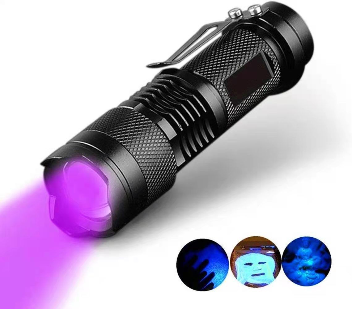 UVPurple Flashlight365 NMAluminum Alloy Banknote Detector Fluorescence Detection UVFlashlight Scorpion Lamp Cat Moss Purple Light Lamp