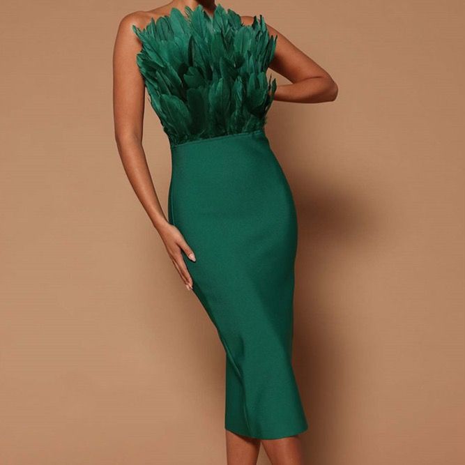 Stylish Long Feather Backless Bodycon Party Evening Dress