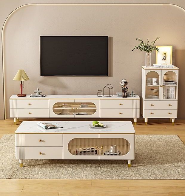 Cream-Style Sintered Stone TVStand And Coffee Table Set