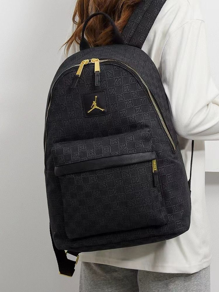 Checkered AJBackpack:Stylish Double-Strap Bag With Flying Man Design