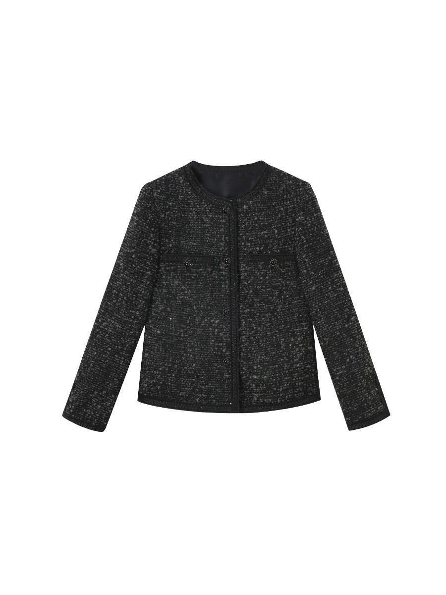 Black Boucle Wool Tweed Jacket