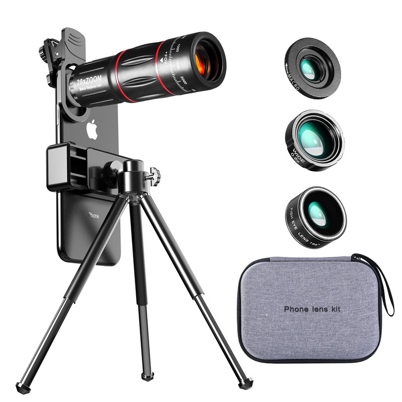 Mobile Phone Telephoto Lens 28X Wide Angle Macro Fisheye 4 In 1 Suit Phonelens HD External Camera