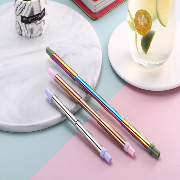 Stainless Steel Telescopic Straw Set Home Outdoor Portable Creative Stainless Steel Straw Three-section Straw
