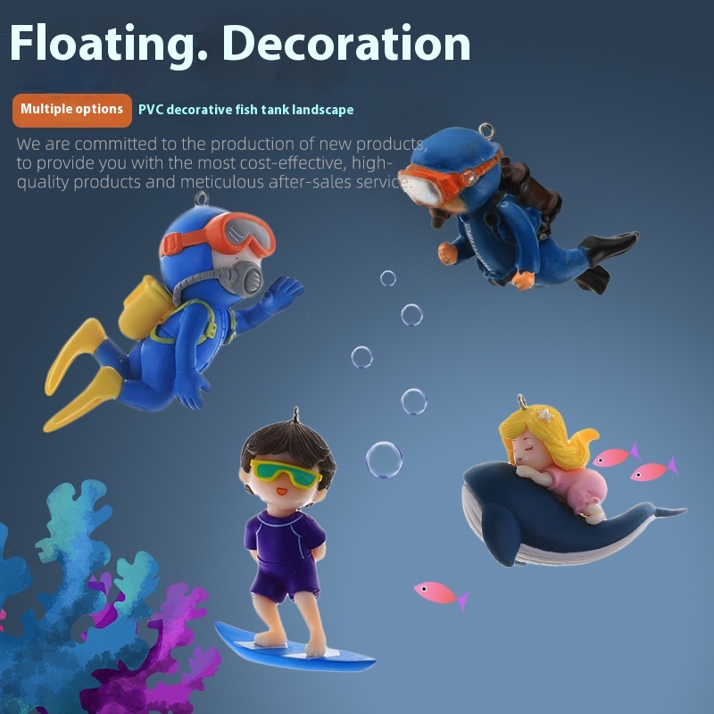 Aquarium Desktop Small Fish Tank Decoration Ornaments Diver Floating Creative PVCDoll Surfing Boy