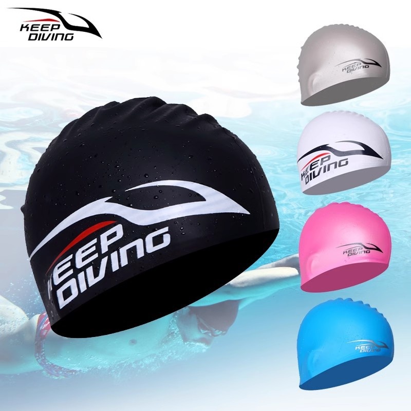 Keepdiving Elastic Silicone Swimming Cap Professional Racing Men And Women Adult Children Long Hair Ear Protection Waterproof SC-312