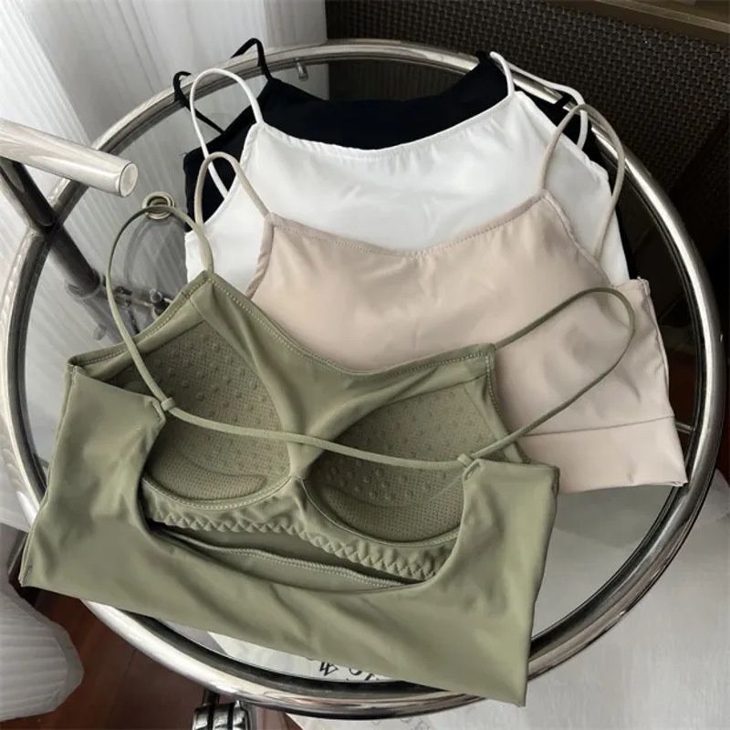Hot Girl Beautiful Back Ice Ribbon Chest Pad Camisole Small Vest Female Summer Inner Bra Underwear Short Top Bottoming Shirt