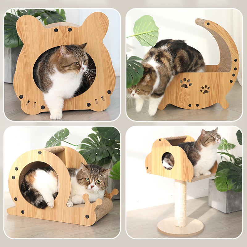 Modeling Cat Scratching Board Wooden Cradle Cloud Vertical Corrugated Paper Wear-resistant Cat Claw Board Claw Sharpener Large Cat Nest Integrated