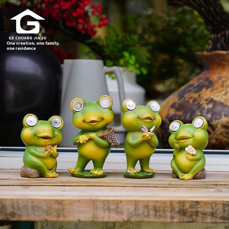 Creative Outdoor Garden Frog Ornaments Solar Light Resin Crafts Villa Courtyard Cute Decorations