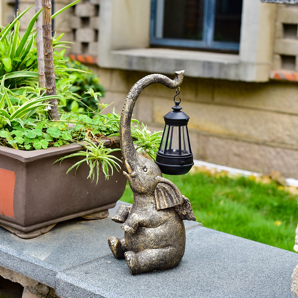 Outdoor Solar Light Elephant Creative Ornaments Courtyard Villa Balcony Garden Decoration Resin Crafts