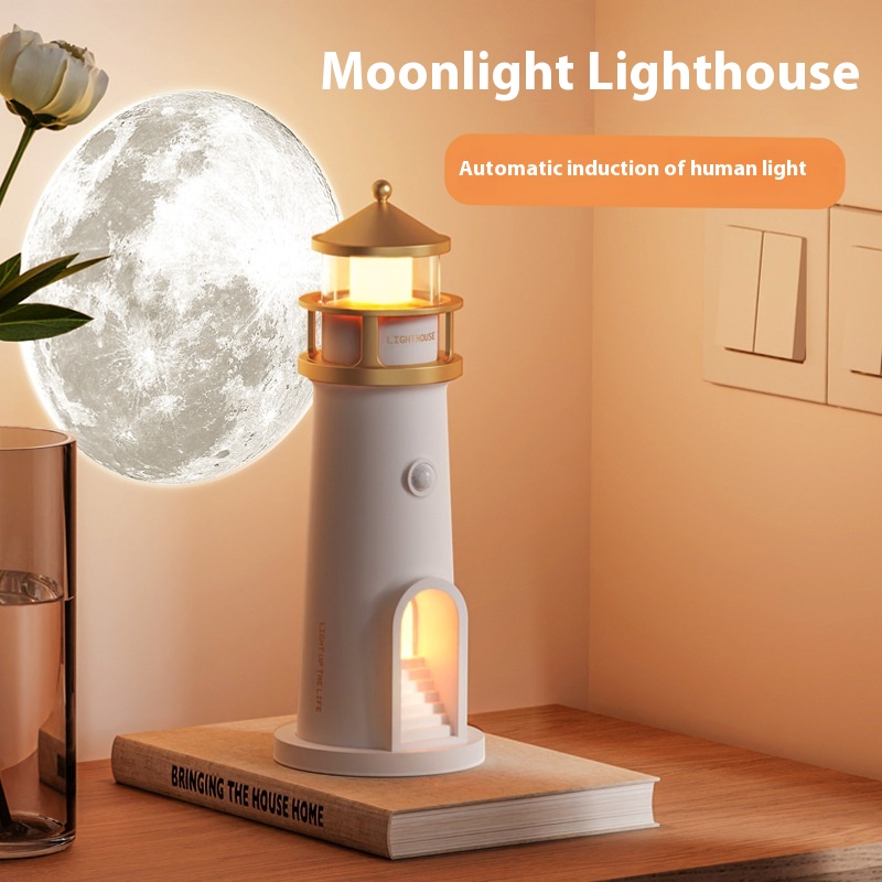 Moonlight Lighthouse Atmosphere Lamp Moon Moon Bedroom Bedside Projection Lamp Induction Lamp