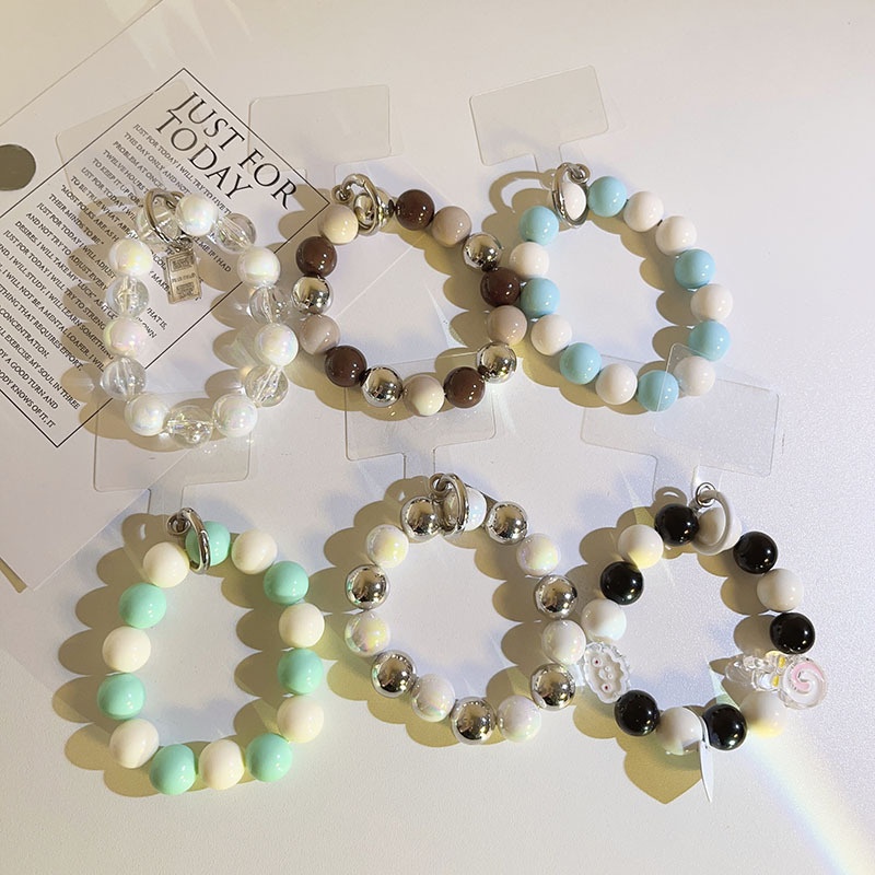 Simple String Color Large Bead Chain Lanyard Universal Mobile Phone Case Camera Pendant Keychain Anti-fall Women's Model