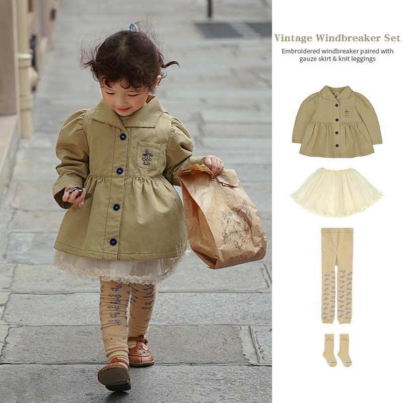 In Stock│AMChildren's Clothing Girls Windbreaker Jacket Spring And Autumn Children's Baby Korean Style Fashionable Embroidered Top