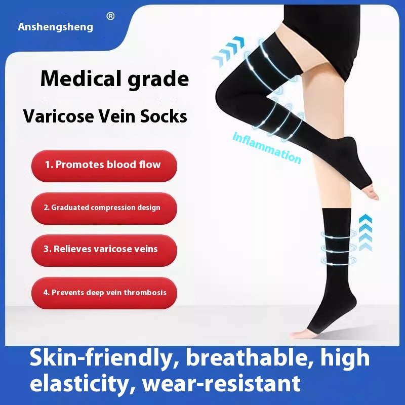 Medical Varicose Ve Elastic Socks For Women And Men's Medical Pressure Two-level Anti-thrombotic Pantyhose With Exposed Toe And Ankle