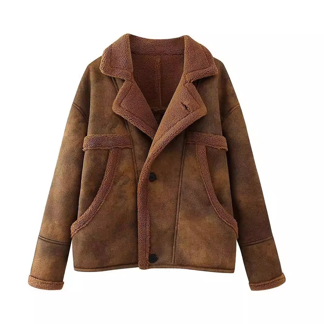 European And American Women's Clothing Autum High-end Street Fur All-in-one Short Motorcycle Clothing Jacket