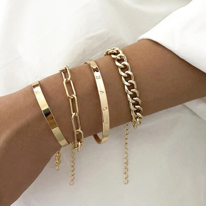 Hip-hop Punk Style Personalized Chain,English Letter LOVEBracelet,4-piece Set