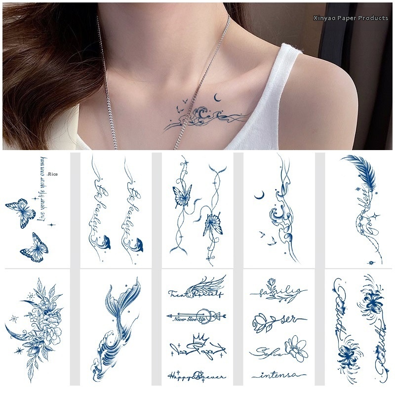 Small Pattern Butterfly Waves Fishtail Side Flower Small Fresh Juice Herbal Simulation Chest Water Transfer Tattoo Sticker