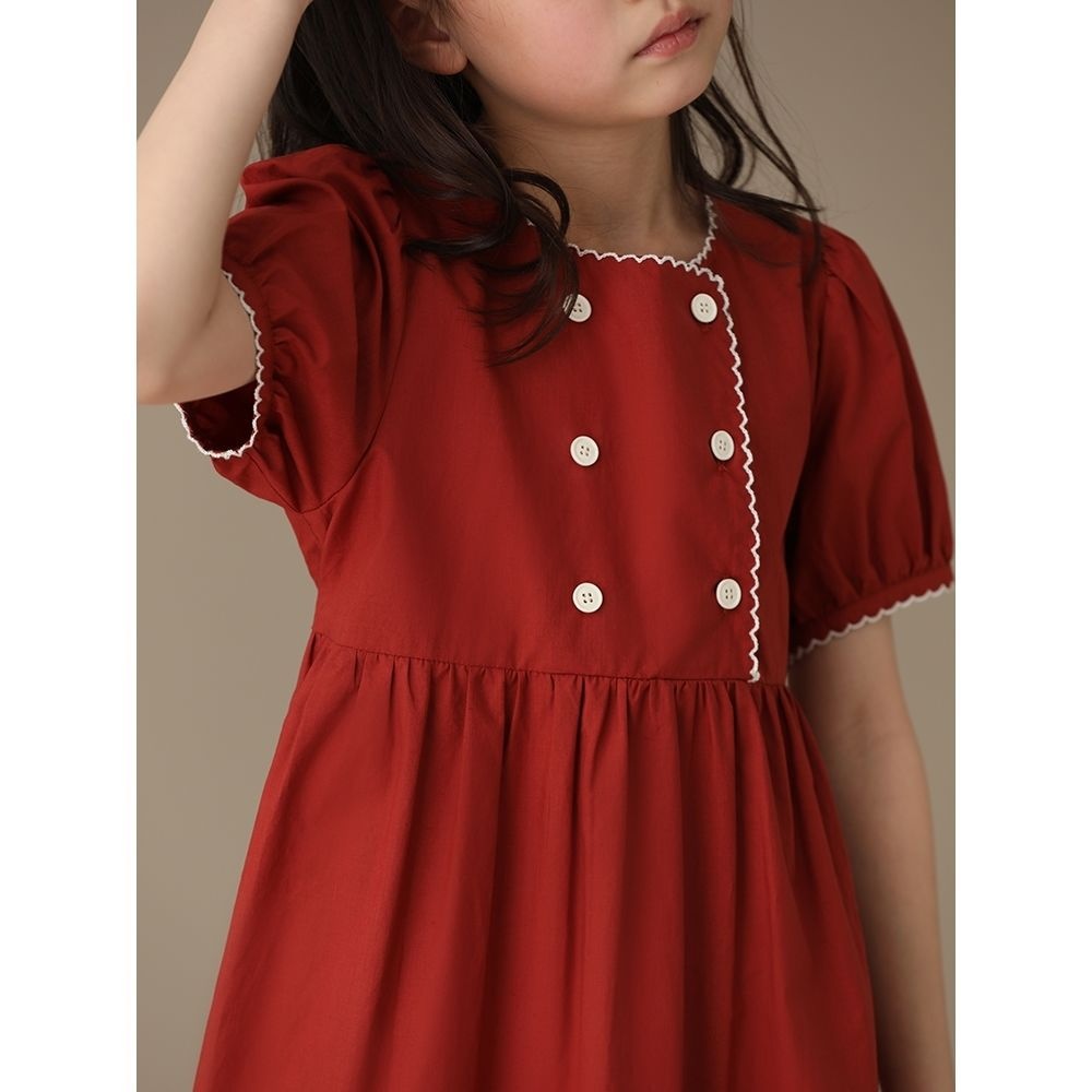 Children's Clothing Summer Arrival Girls Double-breasted Contrast Color Lace Collar Pure Cotton Princess Dress Loose And Stylish